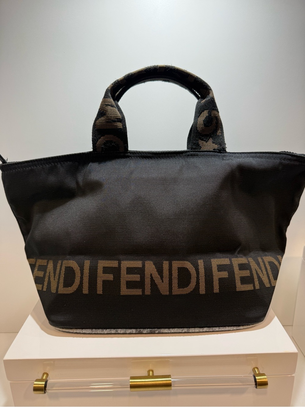 Fendi Black and Brown Canvas Logo Tote